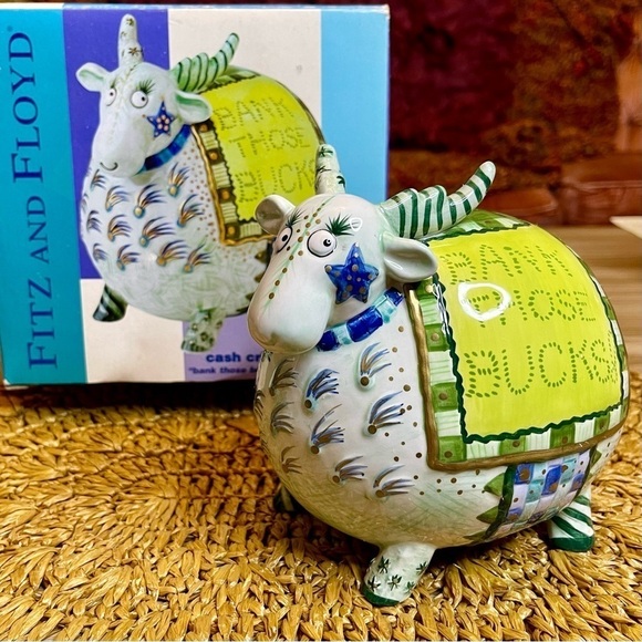 Vintage Fitz and Floyd Cash Critters Ram Bank with Box Collectible - Picture 2 of 11